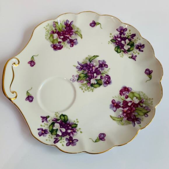 Vintage Registered USA Celebrate Floral Porcelain Snack Plate Clam Shaped - Picture 1 of 3